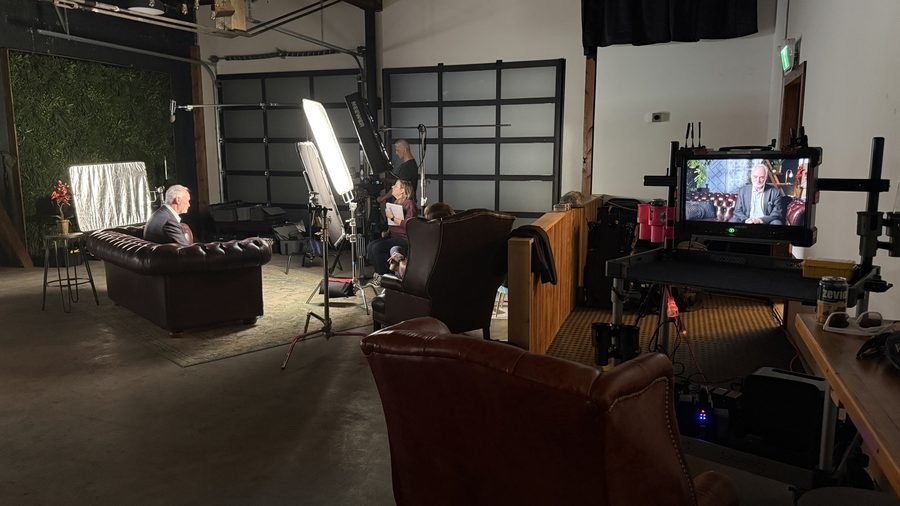 An interview playing back on the production monitor
